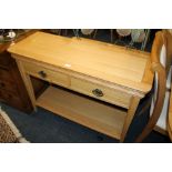 A MODERN LIGHT OAK TWO DRAWER CONSOLE TABLE - H 80 CM, W 110 CM