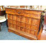 AN ANTIQUE FRENCH MARBLE TOPPED SECRETAIRE BIEDERMEIR STYLE CHEST - H 98, W 126, D 57 CM