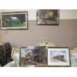 FOUR ASSORTED FRAMED AND GLAZED RAILWAY LOCOMOTIVE INTEREST PRINTS TO INCLUDE A SIGNED LIMITED
