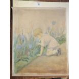 E.J.PROCTOR. Twentieth century British school, garden scene with young child smelling flowers,