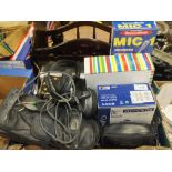 A BOX OF VINTAGE AND MODERN CAMERAS AND ACCESSORIES TO INCLUDE CANNON, BOXED CAMPRO CINE CAMERA