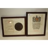 A FRAMED AND GLAZED BRONZE DEATH PLAQUE AWARDED TO PTE HARRY PEARSON SOUTH STAFFORDSHIRE REGIMENT