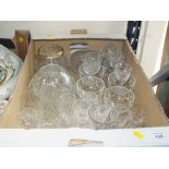 A TRAY OF CUT GLASS TO INCLUDE STUART CRYSTAL, BRIERLEY ETC.