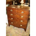 A 19TH CENTURY MAHOGANY TWO OVER THREE CHEST OF DRAWERS - H 100 CM, W 92 CM