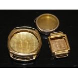 A LADIES WRIST WATCH CASE STAMPED 18K TOGETHER WITH TWO HALLMARKED 9 CARAT GOLD EXAMPLES
