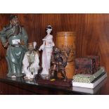 A COLLECTION OF ORIENTAL STYLE ITEMS TO INCLUDE A BRUSH POT, FIGURES ETC