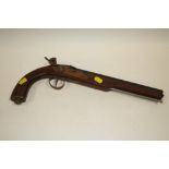 A VINTAGE REPRODUCTION FLINT LOCK PISTOL A/F