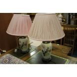 A PAIR OF FLORAL TABLE LAMPS WITH SHADES