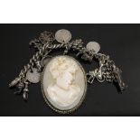 A LARGE CAMEO BROOCH TOGETHER WITH CHARM BRACELET