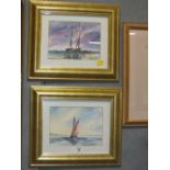 A PAIR OF GILT FRAMED AND GLAZED WATERCOLOURS OF SHIPS BY MARIAN BALL