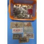 A QUANTITY OF ASSORTED COINS, AND A SMALL SELECTION OF BANK NOTES