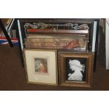 A QUANTITY OF ASSORTED MIXED PRINTS AND MIRRORS TO INCLUDE ADVERTISING EXAMPLES