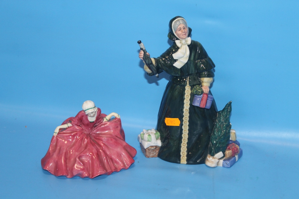 TWO ROYAL DOULTON FIGURINES TO INCLUDE "CHRISTMAS PARCEL" AND "POLLY PEACHUM"