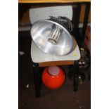 A VINTAGE CHROME PARAFFIN LAMP, UNUSUAL MODERNIST STYLE CHILDREN'S CHAIR, A VINTAGE HEATER AND AN