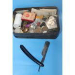 A TIN OF ASSORTED COLLECTABLE'S TO INCLUDE COINS, VINTAGE RAZOR ETC