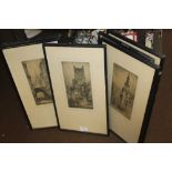 A COLLECTION OF FRAMED ETCHINGS to include Lichfield Cathedral by Adrian Hill and six by F.