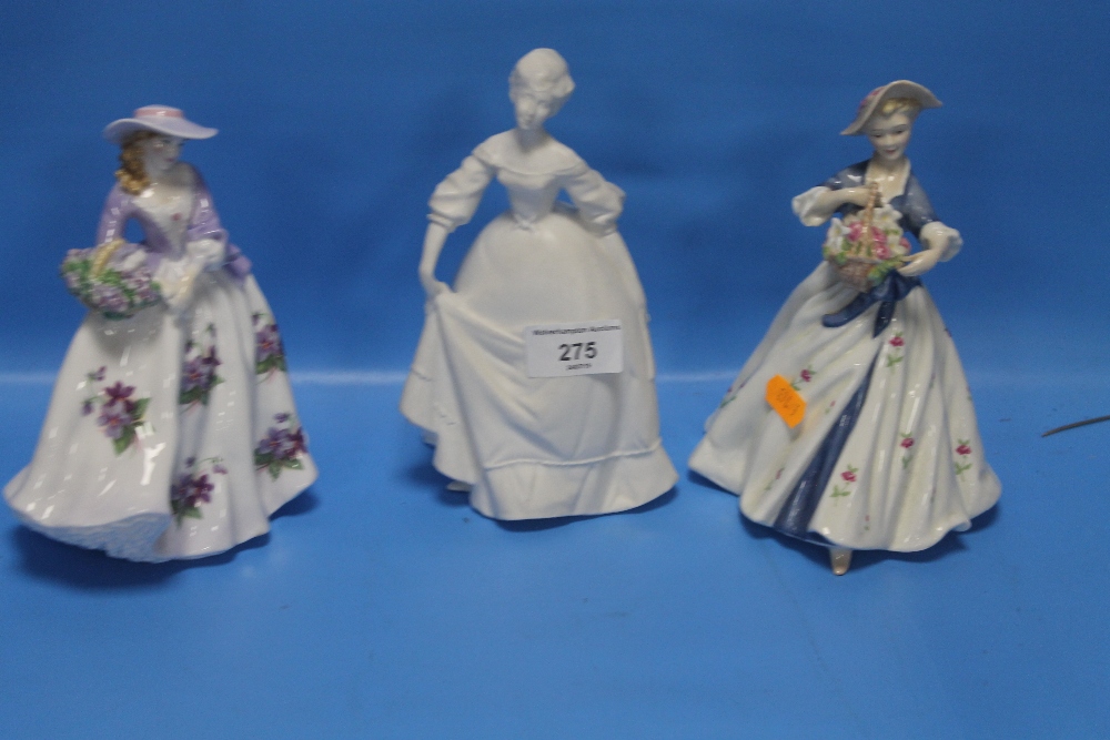 THREE ROYAL WORCESTER FIGURINES TO INCLUDE "SWEET VIOLET", "COMING OF AGE" AND "SUMMER DAY"