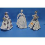 THREE ROYAL WORCESTER FIGURINES TO INCLUDE "SWEET VIOLET", "COMING OF AGE" AND "SUMMER DAY"