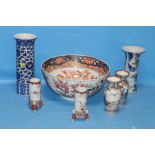A COLLECTION OF ORIENTAL STYLE VASES ETC PLUS A LARGE ORIENTAL STYLE BOWL