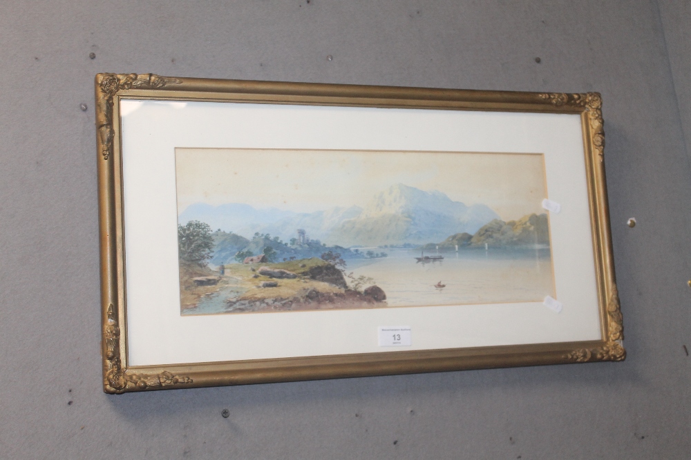 A FRAMED AND GLAZED WATERCOLOUR DEPICTING A MOUNTAINOUS SCENE