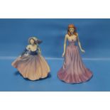 A ROYAL DOULTON FIGURINE "AMETHYST", TOGETHER WITH A COALPORT FIGURINE "SHELLEY"