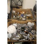 TWO TRAYS OF ASSORTED METALWARE TO INCLUDE FLATWARE ETC