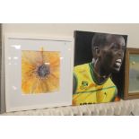 DEBBIE MURPHY A PORTRAIT OF USAIN BOLT TOGETHER WITH A MIXED MEDIA PAINTING