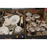 TWO TRAYS OF ASSORTED CERAMICS TO INCLUDE SALON TEA AND DINNERWARE, JOHNSON BROTHERS ETC