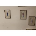 THREE RICE PAPER PAINTINGS EACH DEPICTING A STANDING FIGURE IN TRADITIONAL COSTUME