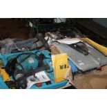A QUANTITY OF TOOLS TO OINCLUDE A TABLE SAW, DRILLS ETC