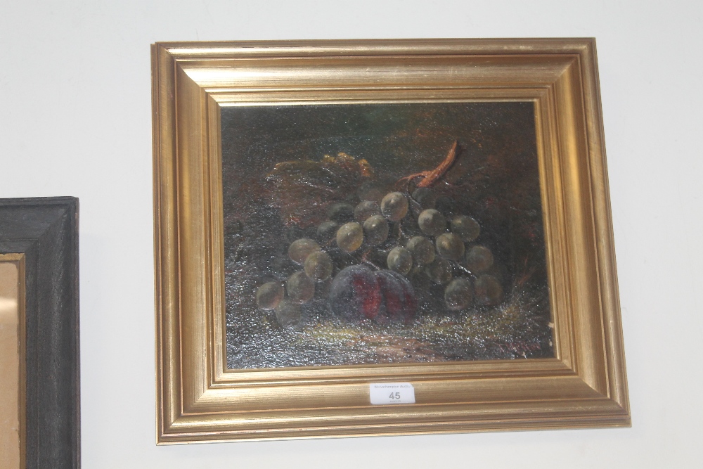 J.MELLOR, OIL ON CANVAS OF FRUIT, signed in red to thee lower right in a later frame 40 cm x 36 cm