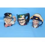 THREE ROYAL DOULTON CHARACTER JUGS TO INCLUDE DICK TURPIN MAD HATTER AND LORD NELSON