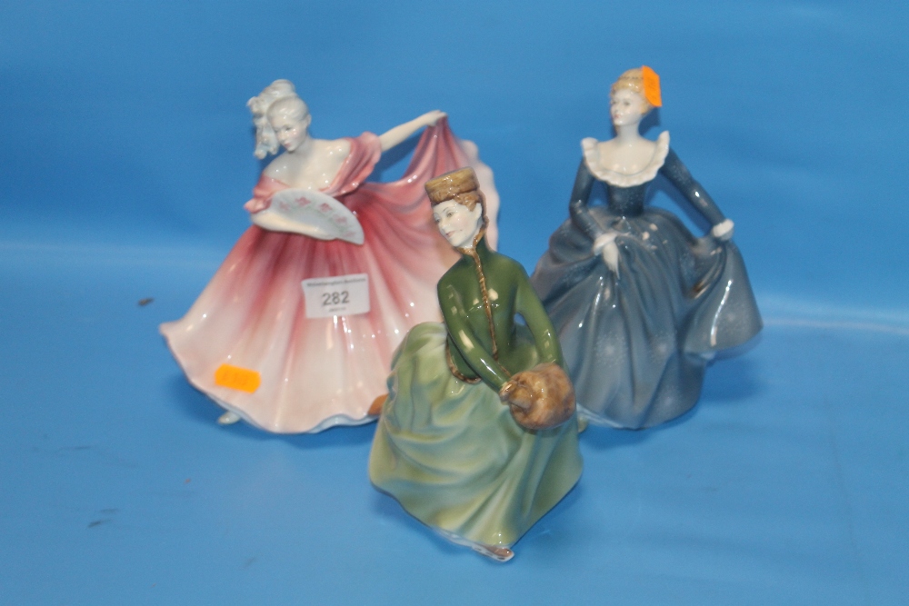 THREE ROYAL DOULTON FIGURINES TO INCLUDE "ELAINE", "GRACE" AND "FRAGRANCE"