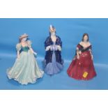 THREE COALPORT FIGURINES TO INCLUDE "LADY HARRIET", "THE YOUNG VICTORIA" AND "CATHLEEN"