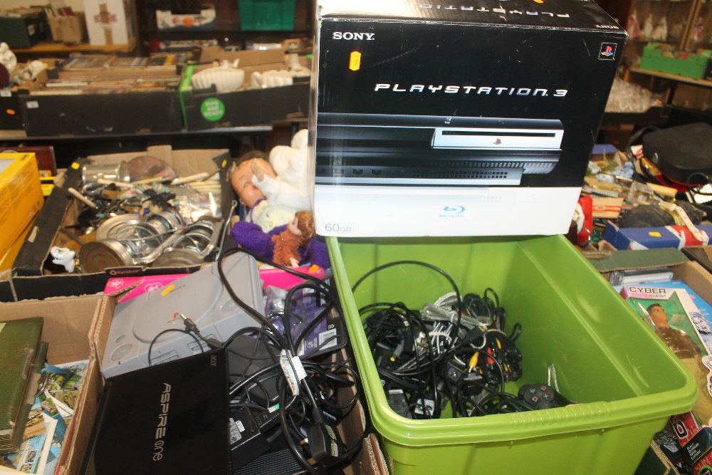 A QUANTITY OF ASSORTED GAMES CONSOLES TO INCLUDE PLAYSTATION, AND ACER ESPIRE ( A/F)