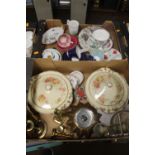TWO TRAYS OF ASSORTED CERAMICS TO INCLUDE ROYAL WORCESTER EVESHAM, AYNSLEY ETC
