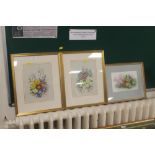 THREE STILL LIFE WATERCOLOURS BY FREDA COX AND ELIZABETH SALTER (EX ROYAL WORCESTER ARTIST)