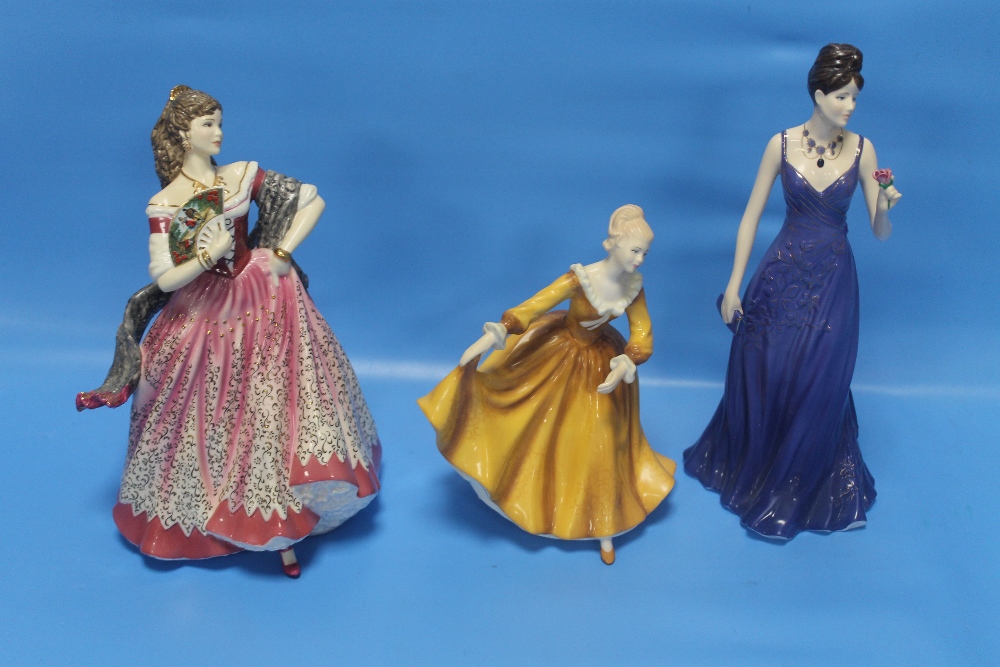 TWO ROYAL DOULTON FIGURINES "CARMEN" AND "KIRSTY", TOGETHER WITH A ROYAL WORCESTER FIGURINE " A