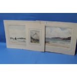 A PAIR OF WATERCOLOURS DEPICTING COASTAL SCENES SIGNED WILFRID C.HAWTHORN, TOGETHER WITH ANOTHER