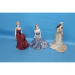 THREE COALPORT FIGURINES TO INCLUDE LINDA HELENA RIDING IN HYDE PARK AND FELICITY