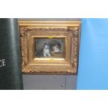 A FRAMED OIL ON BOARD DEPICTING KITTENS