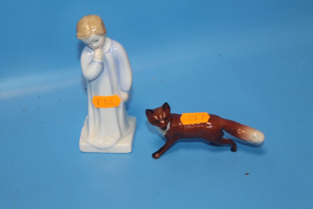 A ROYAL DOULTON "DARLING" FIGURE AND A BESWICK FOX A/F