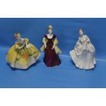 THREE ROYAL DOULTON FIGURINES TO INCLUDE "LORETTA", "CAROL" AND "THE LAST WALTZ"