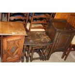 TWO SMALL POT CUPBOARD AND A OAK NEST OF TABLES