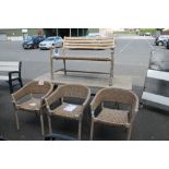 A JOHN LEWIS OUTDOOR / GARDEN SET COMPRISING ISLAY DINING TABLE AND BENCH PLUS 3 CROFT COLLECTION