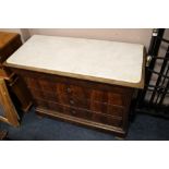 A FRENCH MARBLE TOPPED MAHOGANY CHEST A/F - W 125 cm NOTE: MARBLE DOES NOT FIT CHEST