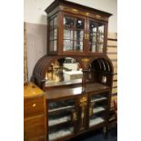 A LARGE ART NOUVEAU MAHOGANY INLAID DISPLAY CABINET - IN THE STYLE OF SHEPLAND AND PETTER - H 207