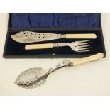 A PAIR OF ASPARAGUS SERVERS TOGETHER WITH A CASED FISH SERVER SET