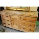 AN ANTIQUE PINE SIDEBOARD - H 84 cm, W 156 cm