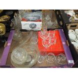TWO TRAYS OF ASSORTED GLASSWARE TO INCLUDE BOXED BOHEMIA CRYSTAL